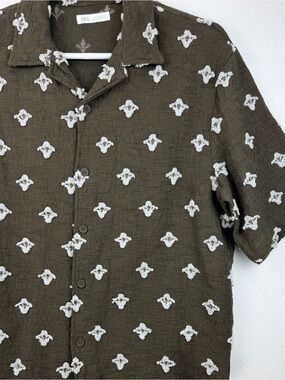 ZARA Men’s Textured Jacquard Dark Khaki with Contrast Knit Detail Size L